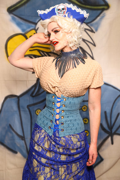 Petite Wench Corset in Blue Flocked Diamond - The Little Miss Firecracker Collection