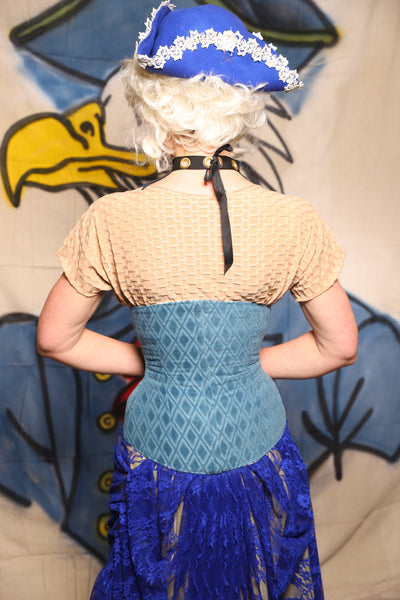 Petite Wench Corset in Blue Flocked Diamond - The Little Miss Firecracker Collection