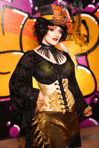 Petite Wench Corset in Cream & Gold Grace Medallion - "The Golden Opportunity" Collection -#32