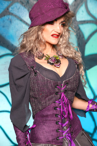 Cropped Marie Bodice in Witchberry Tweed *PLEASE order by BUST Measurement, NOT waist!* - The "Pumpkins, Screams & Corset Dreams" Collection