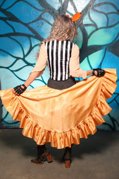 Crescent Skirt w/ Ruffle in Orange Sherbet Shantung - The "Pumpkins, Screams & Corset Dreams" Collection