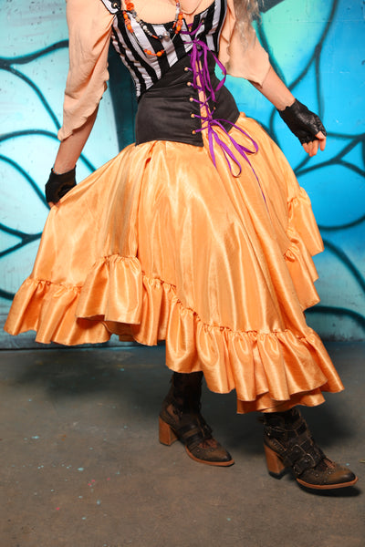 Crescent Skirt w/ Ruffle in Orange Sherbet Shantung - The "Pumpkins, Screams & Corset Dreams" Collection