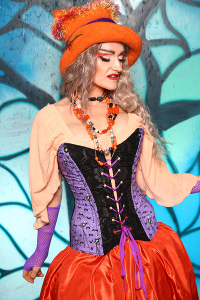 Crossfire Corset in Black Medallion w/Nightmare Before Christmas Purple Panel - The "Pumpkins, Screams & Corset Dreams" Collection