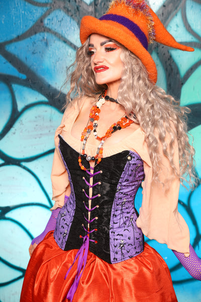 Crossfire Corset in Black Medallion w/Nightmare Before Christmas Purple Panel - The "Pumpkins, Screams & Corset Dreams" Collection
