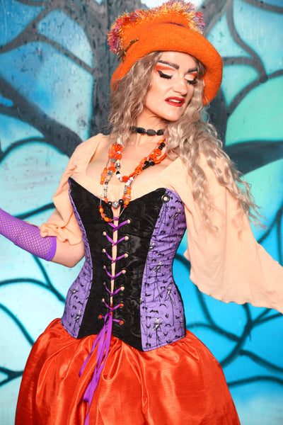 Crossfire Corset in Black Medallion w/Nightmare Before Christmas Purple Panel - The "Pumpkins, Screams & Corset Dreams" Collection