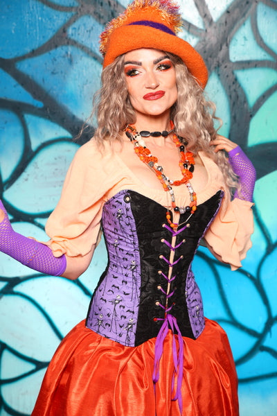 Crossfire Corset in Black Medallion w/Nightmare Before Christmas Purple Panel - The "Pumpkins, Screams & Corset Dreams" Collection