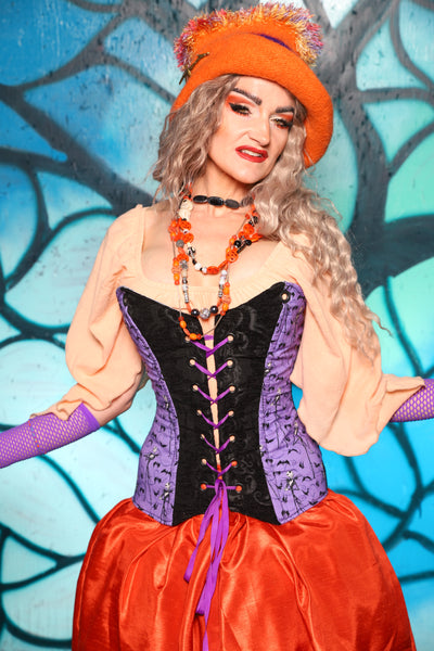 Crossfire Corset in Black Medallion w/Nightmare Before Christmas Purple Panel - The "Pumpkins, Screams & Corset Dreams" Collection