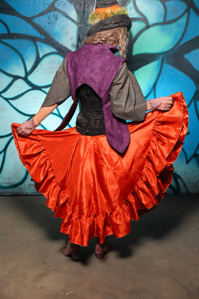Crescent Skirt w/ Ruffle in Pumpkin Shantung - The "Pumpkins, Screams & Corset Dreams" Collection