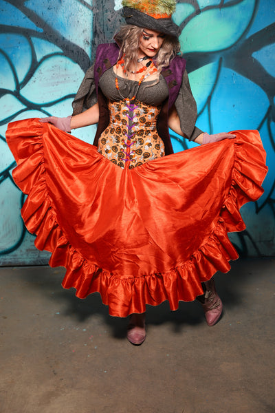 Crescent Skirt w/ Ruffle in Pumpkin Shantung - The "Pumpkins, Screams & Corset Dreams" Collection