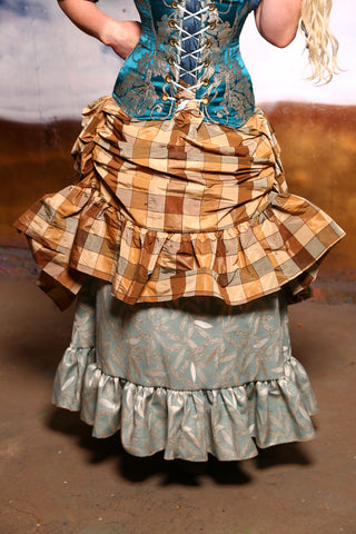 Swoon Skirt with Long Ruffle in Wooden Plaid #48 -The "Blue Bayou" Collection