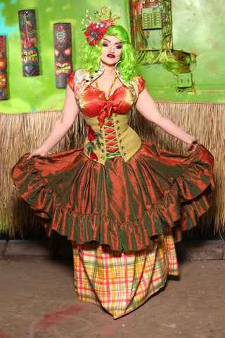 Salsa Skirt in Two Tone Tangerine & Green Taffeta -The Tiki Room Collection