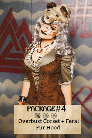 Package #04 Includes: Overbust Corset + Feral Fur Hood- Viking Mystery Box Event