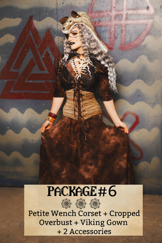 Package #06 Includes: PETITE Wench Corset + Cropped Overbust + Viking Gown + 2 Accessories - Viking Mystery Box Event