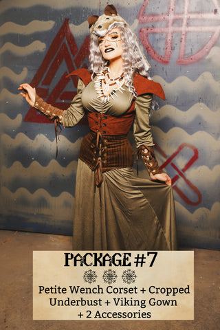 Package #07 Includes: PETITE Wench Corset + Cropped Underbust + Viking Dress + 2 Accessories - Viking Mystery Box Event