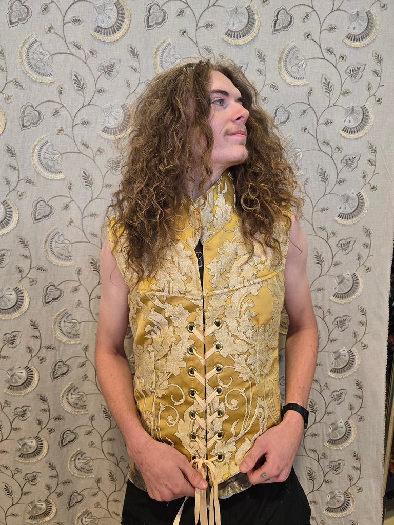 Men's Vest in Belle Gold Damask - "Wakey Wakey Eggs & Bakey" Collection