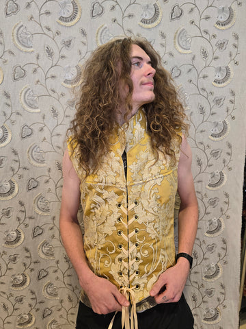 Men's Vest in Belle Gold Damask - "Wakey Wakey Eggs & Bakey" Collection