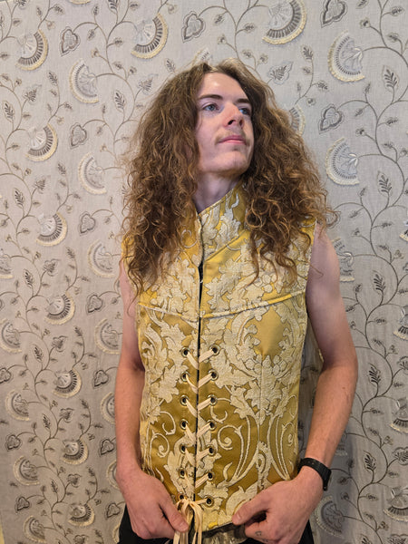 Men's Vest in Belle Gold Damask - "Wakey Wakey Eggs & Bakey" Collection