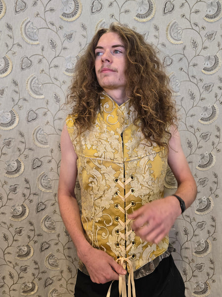 Men's Vest in Belle Gold Damask - "Wakey Wakey Eggs & Bakey" Collection