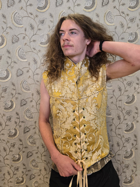 Men's Vest in Belle Gold Damask - "Wakey Wakey Eggs & Bakey" Collection