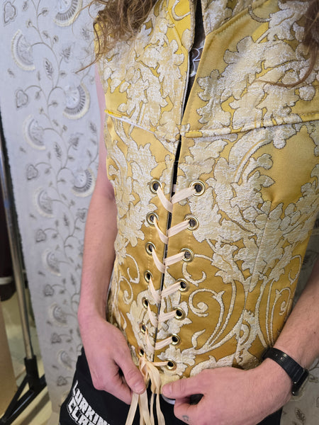 Men's Vest in Belle Gold Damask - "Wakey Wakey Eggs & Bakey" Collection