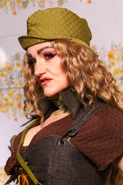 33. Garrison Cap With Brim In Olive Dot - The Leave It To Beaver Collection