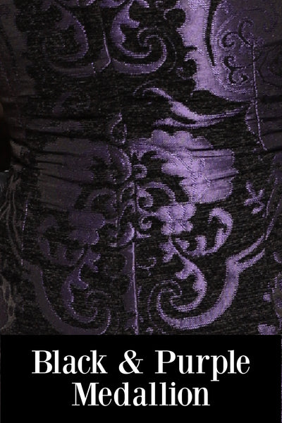38. Elizabethan Corset in Black & Purple Medallion - THE HEXES, HEMS & HYSTERIA COLLECTION