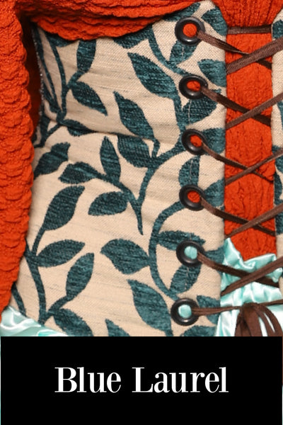 Petite Wench Corset in Weathered Gray Canvas w/ Blue Laurel Front Panels - Spooky Saturday Part 3