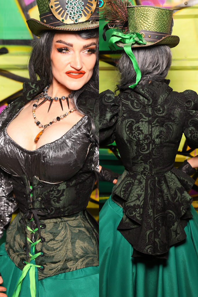 Cropped Vixen w/Wren Tail in Black and Green Medallion - The Wrenfaire Collection