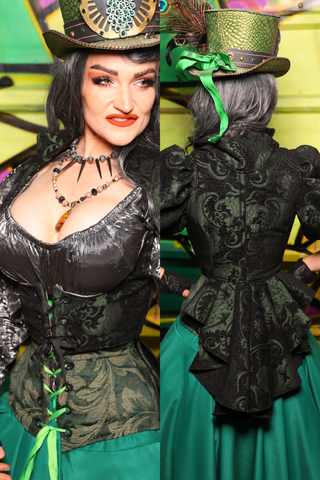 Cropped Vixen w/Wren Tail in Black and Green Medallion - The Wrenfaire Collection