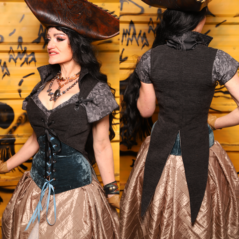 15. Tailed Cropped Overbust in Charcoal Upholstery - THE SWASHBUCKLERS: PART 2