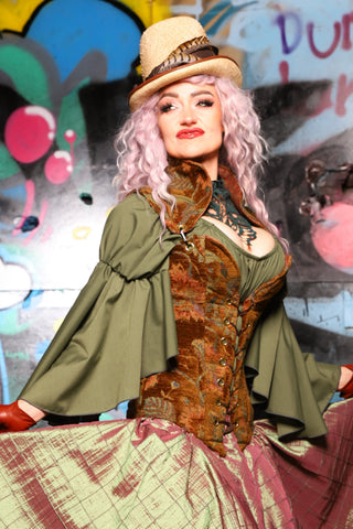 03. Overbust Corset w/Arch Collar In Enchanted Grounds - The Amaranth & Aster Collection