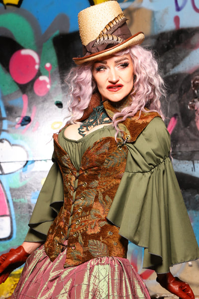 03. Overbust Corset w/Arch Collar In Enchanted Grounds - The Amaranth & Aster Collection