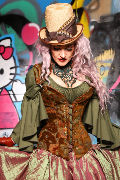 03. Overbust Corset w/Arch Collar In Enchanted Grounds - The Amaranth & Aster Collection