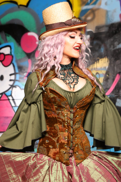 03. Overbust Corset w/Arch Collar In Enchanted Grounds - The Amaranth & Aster Collection