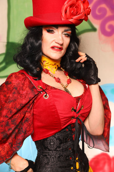 Cropped Courtier in Red Upholstery *PLEASE order by BUST Measurement, NOT waist!* - The "Twisted Tea Party" Collection