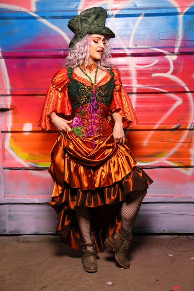 34. Swoon Skirt w/ruffle in Bonfire Satin - A Chest Full of Jewels Collection