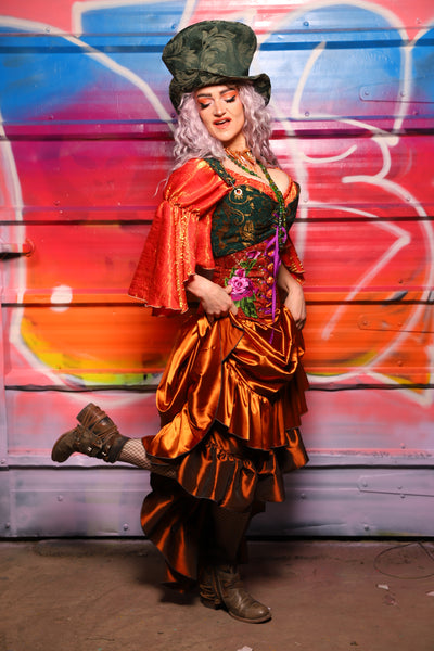 34. Swoon Skirt w/ruffle in Bonfire Satin - A Chest Full of Jewels Collection