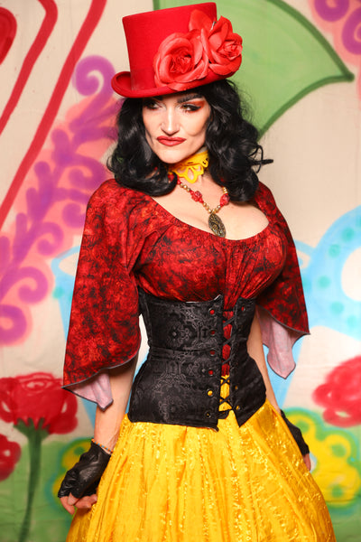 Petite Wench Corset in Black Filigree Jacquard - The "Twisted Tea Party" Collection