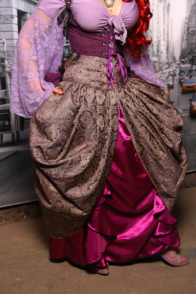 Queenie Split-Front Skirt in Dusty Plum Damask OR Plum & Silver Medallion #65 - The "Menis to Sasiete" Collection