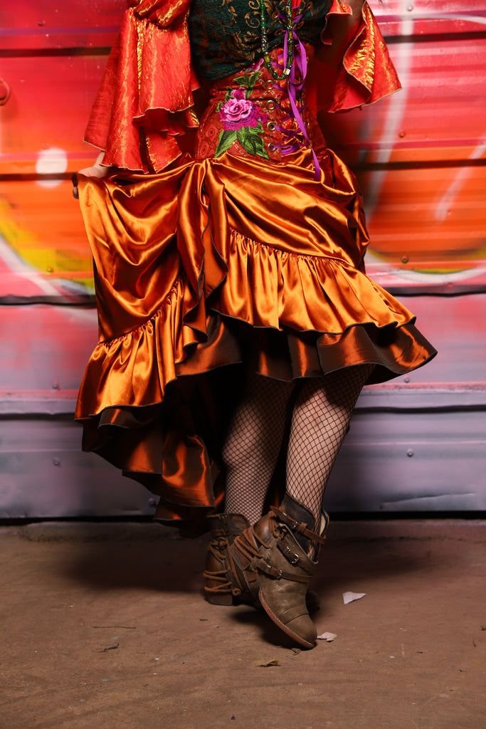 34. Swoon Skirt w/ruffle in Bonfire Satin - A Chest Full of Jewels Collection