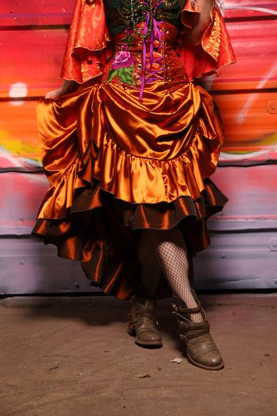 34. Swoon Skirt w/ruffle in Bonfire Satin - A Chest Full of Jewels Collection