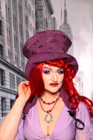 Mad Hatter Hat in Ultra-Violet Floral #41 - The "Menis to Sasiete" Collection