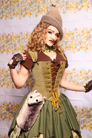 24. Elizabethan Corset in Botanical Thread Green - The Leave It To Beaver Collection