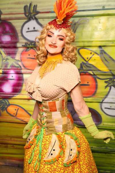 Petite Wench Corset in Taco Tuesday Geometry -  "Taco Monday! Celebrating 22 Years of Damsel"