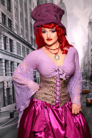 Petite Wench Corset in Dusty Plum Damask #59 - The "Menis to Sasiete" Collection