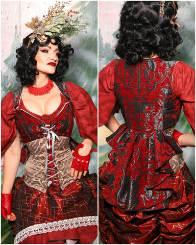 Cropped Courtier w/ wren tail in Crimson & Pewter Medallion - Day 2 of 12 Days of Christmas