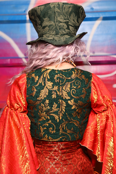 06. Cropped Courtier Overbust in Emerald & Gold Vine – A Chest Full of Jewels Collection