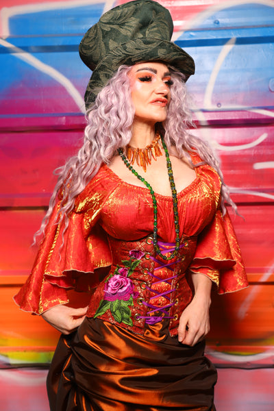 27. Petite Wench in Persimmon Square w/pink Rose Applique - A Chest Full of Jewels Collection