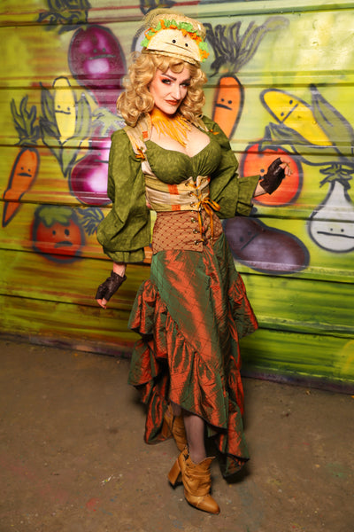 Arrow Skirt in Two-Tone Tangerine & Green Pintuck- "Taco Monday! Celebrating 22 Years of Damsel"