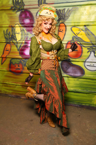 Arrow Skirt in Two-Tone Tangerine & Green Pintuck- "Taco Monday! Celebrating 22 Years of Damsel"